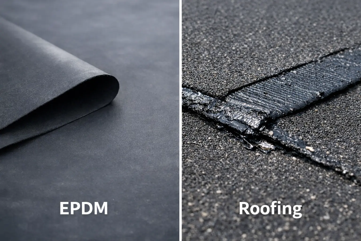 Comparaison visuelle entre une membrane EPDM et du roofing traditionnel
